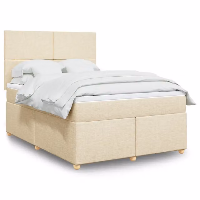 Letto Ibrido vidaXL con Giroletto a Molle e Materasso in Tessuto Beige e Bianco L/P/H: 140 x 200 x 150,5 cm