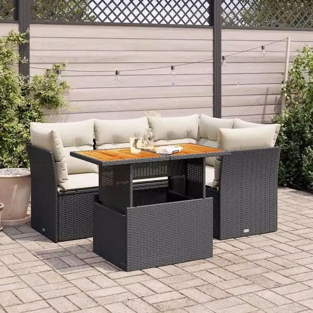 Set Divani da Giardino 5 pz con Cuscini in Polyrattan Nero 3326919