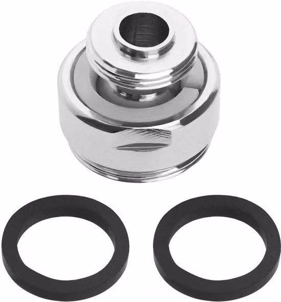 Regolatore per rubinetto - Connettore rotante - Rotazione a 360 gradi - Realizzato in ottone massiccio - Attacco maschio a filo da 22 mm - Utilizzato per rubinetti da cucina - Colore argento