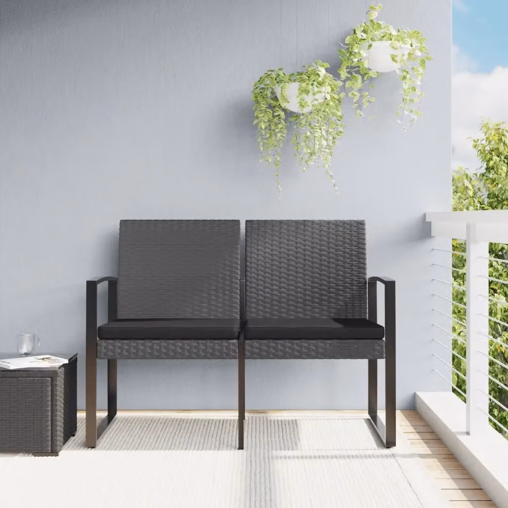 Panchina da Giardino Moderna con Braccioli in Rattan e Metallo, Colore Antracite – 2