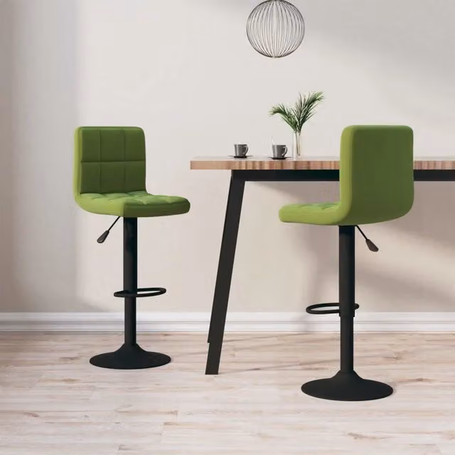 Set di 2 sgabelli da bar vidaXL in velluto verde con base girevole a 360 gradi e struttura in metallo – 1