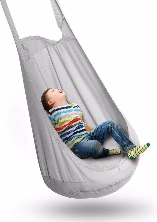 Sedia a dondolo sospesa Unyqoos® per bambini e adolescenti – con kit di montaggio e cuscino gonfiabile, realizzata in cotone al 100%, ideale per la cameretta e il giardino