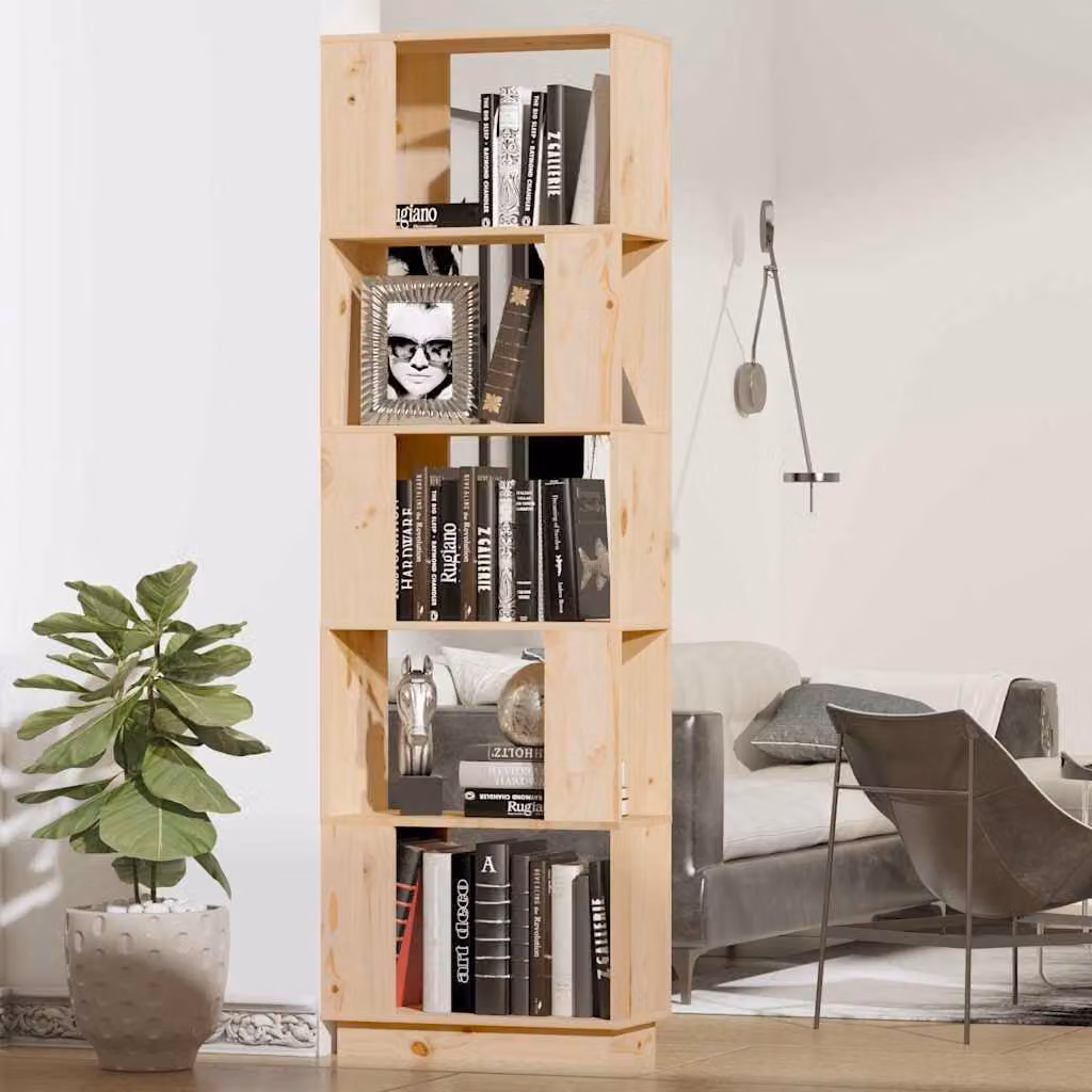 Libreria Divisorio vidaXL in Legno di Pino Massello Rustico, Colore Marrone/Beige, L 51 cm x P 25 cm x H 163,5 cm