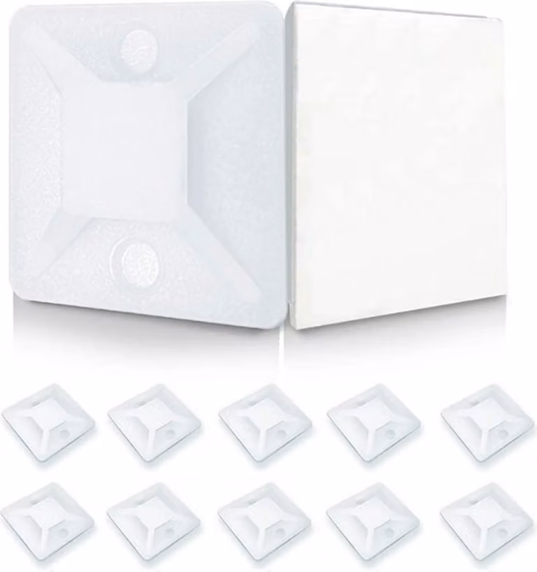 50 basi adesive per fascette - colore: bianco 18 x 18 mm - set di 50 basi di montaggio Autoadesivo e con due punti di avvitamento | pastiglie adesive per fascette | supporto per fascette | base di montaggio