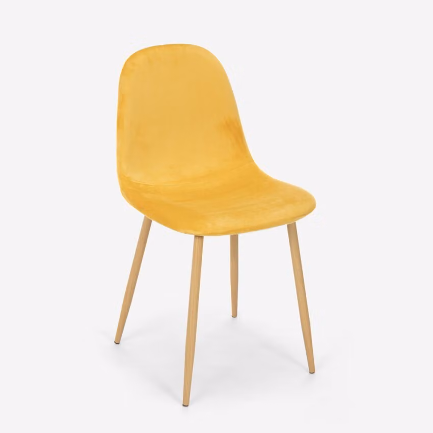 Sedia Design Gambe Nordiche Legno Tessuto Cucina Bar Ristorante Salmone - Giallo