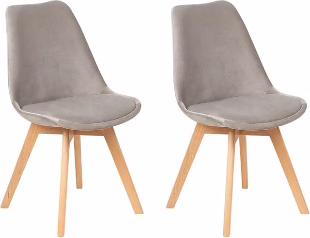 Set di 2 sedie da pranzo BELIANI in velluto beige e grigio con gambe in legno di faggio design moderno