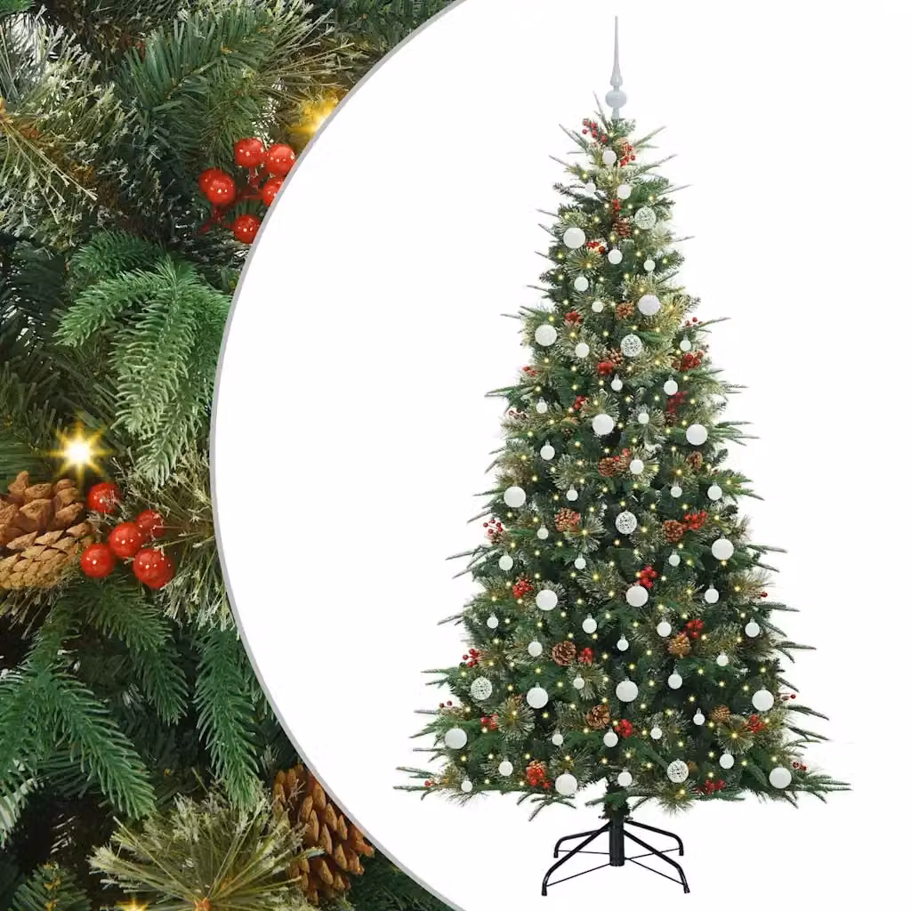 Albero di Natale Artificiale Moderno vidaXL con Luci LED Warm White, Verde, in PVC e Plastica – 2