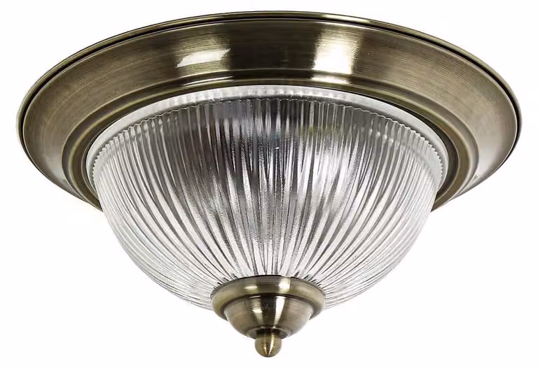 Lampada a soffitto in stile Jugendstil, diametro 31 cm, 2 attacchi E14, finitura in ottone anticato, grado di protezione IP44