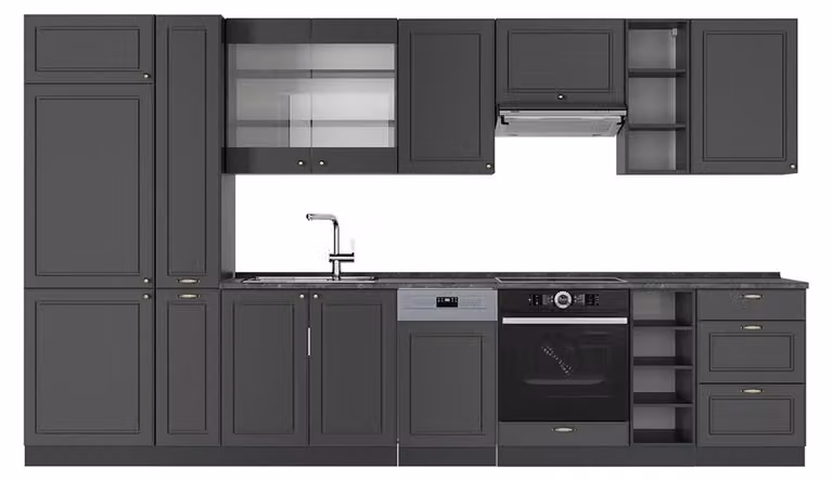 Cucina componibile Vicco Fame-Line Antracite-oro rustico 355 cm senza piano di lavoro, Model 56772