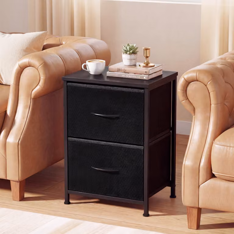 Set di 2 comodini moderni Costway con 2 cassetti in tessuto e struttura in metallo, colore nero
