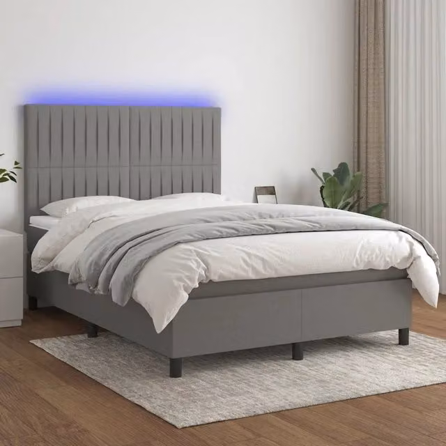 Letto con Materasso a Molle e Illuminazione LED vidaXL in Tessuto Grigio, L/P: 140 x 190 cm