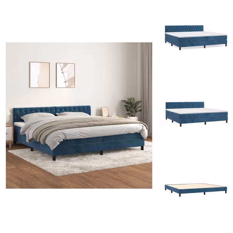 vidaXL Letto a molle con materasso blu scuro 200x200 cm in velluto - Letti e strutture letto