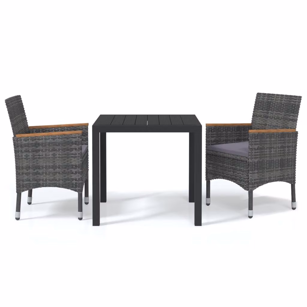 Set da Pranzo per Giardino 3 pz con Cuscini Polyrattan Grigio
