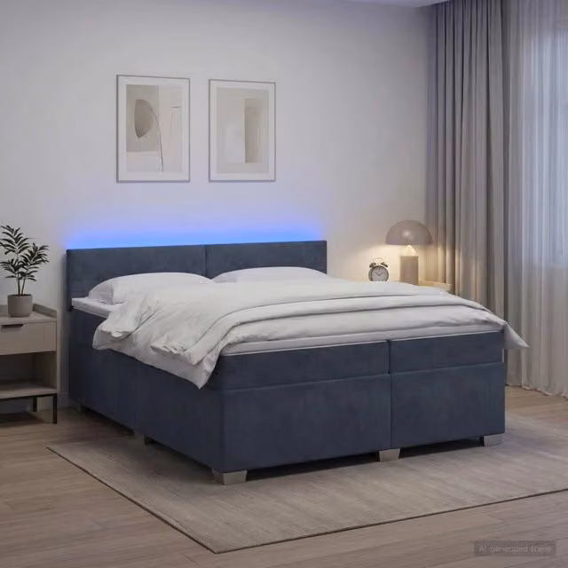 Letto con Box Spring, Materasso Ibrido e Illuminazione LED vidaXL, Grigio, 200 x 200 cm