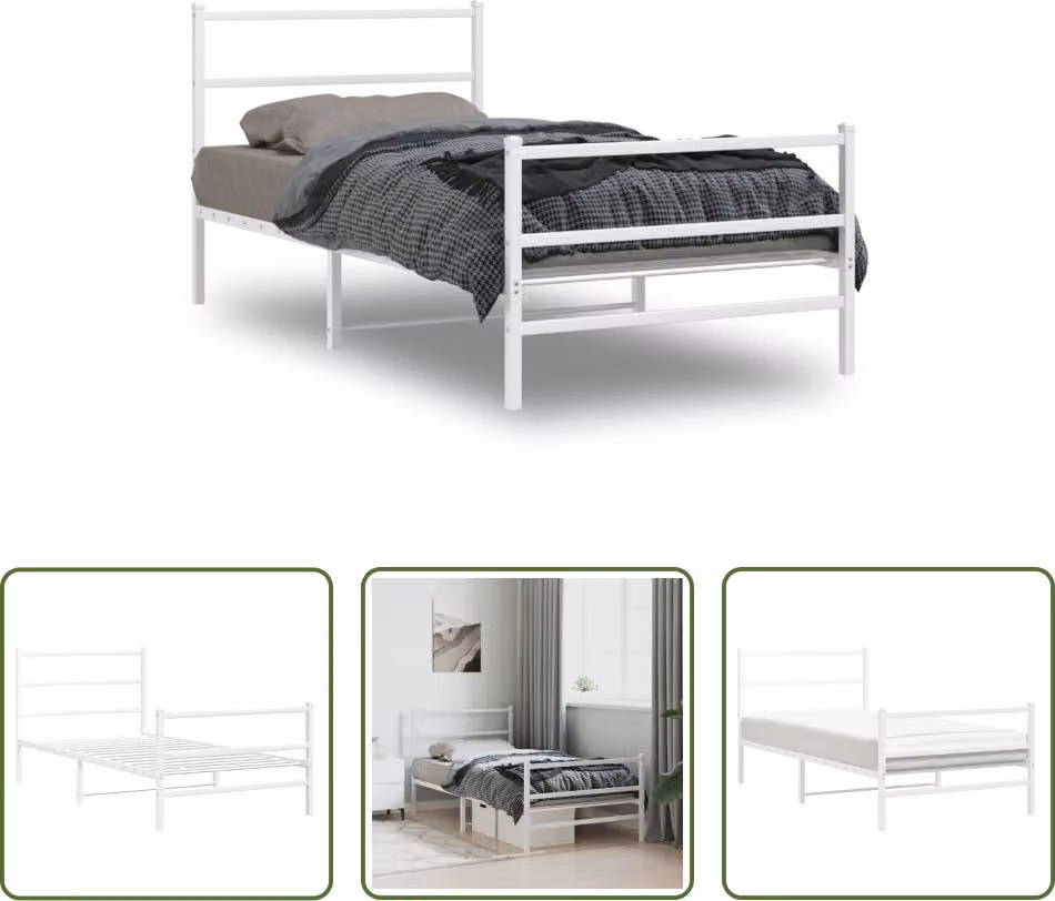 The Living Store Struttura letto con testiera e pediera in metallo bianco 100x190 cm