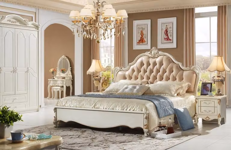 Schlafzimmer Set Weiß Bett Luxus 2x Nachttische Design Klassische Elegantes