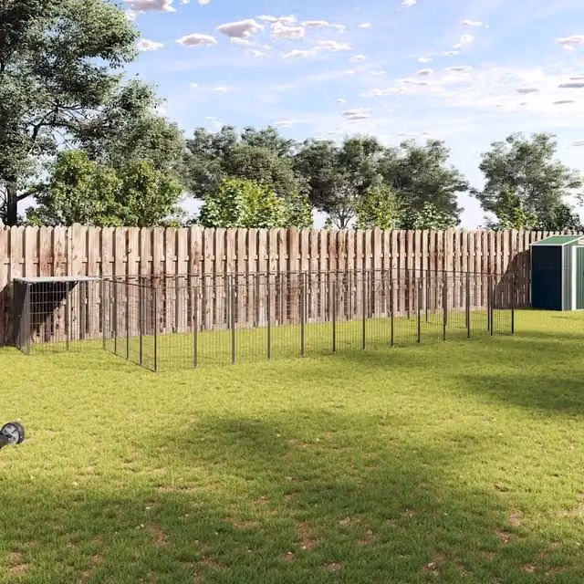 Gabbia per cani vidaXL in metallo nero e argento resistente alle intemperie per giardino – 1