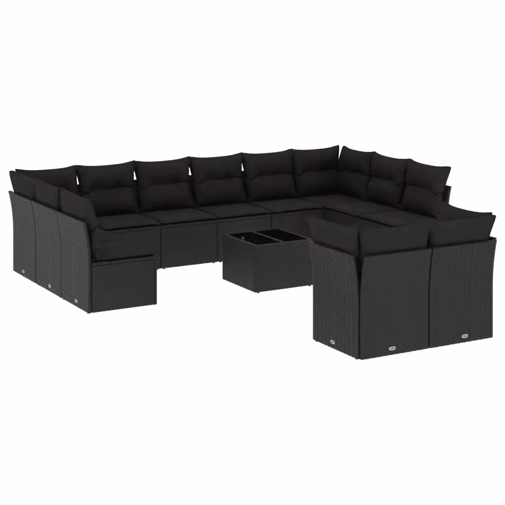 Set di Divani da Giardino VIDAXL in Polyrattan Nero con Cuscini, Design Moderno a Forma di U, 13 Pezzi – 2