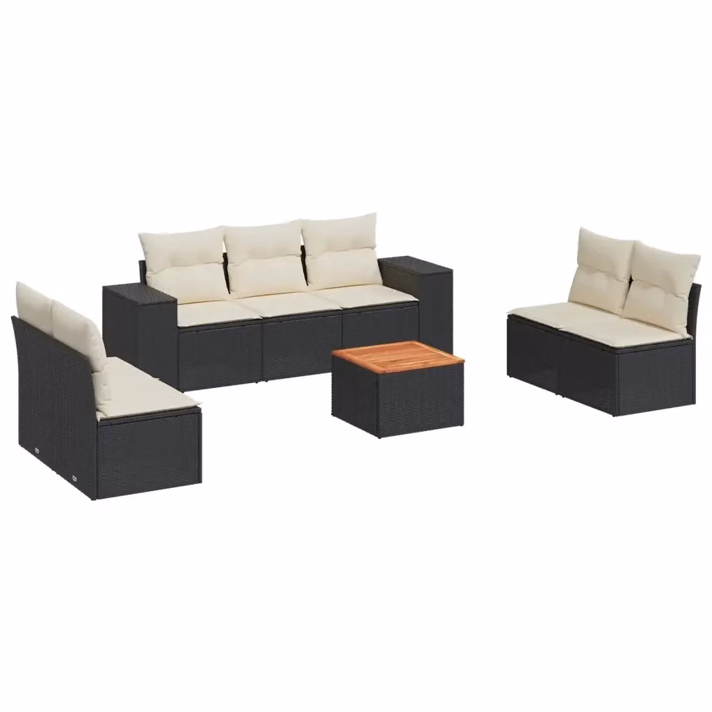 Set Divani da Giardino vidaXL in Polyrattan Nero con Cuscini e Tavolino da Esterno 8 pz – 2