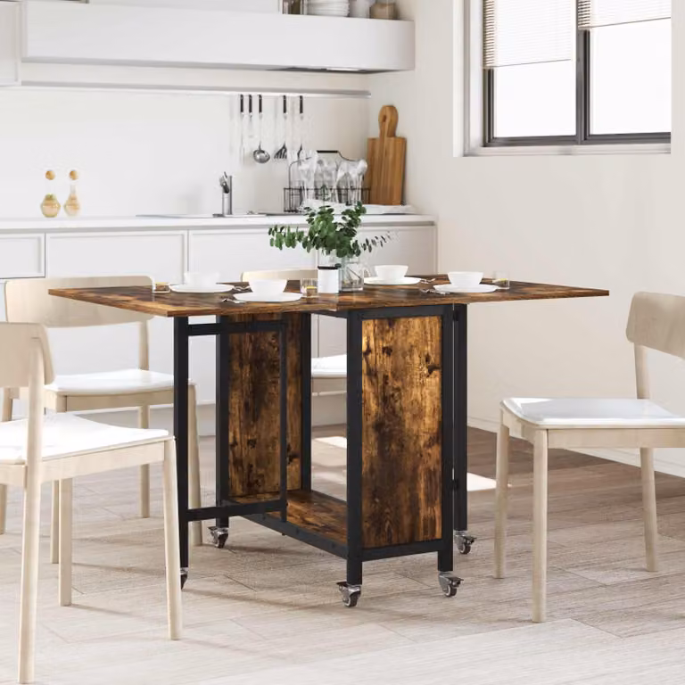 vidaXL Tavolo da pranzo pieghevole con ruote in legno e metallo marrone L: 130 cm, P: 80 cm, H: 76,5 cm