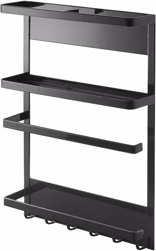 Ibenzoa® - Scaffale magnetico da cucina, scaffale in acciaio salvaspazio, nero, 24,5 x 34 x 6,5 cm, retro magnetico per superfici metalliche, ideale per pellicola trasparente e carta da cucina