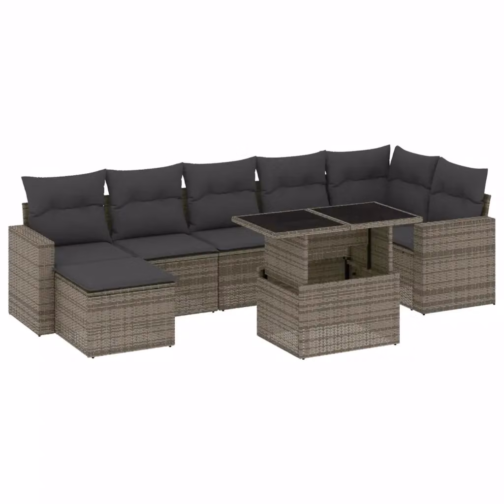 Set Divano da Giardino vidaXL 8 pz in Polyrattan Grigio con Cuscini e Tavolino – 2