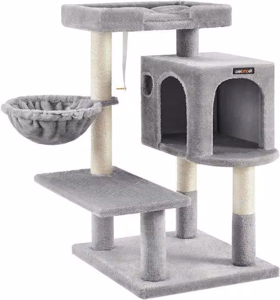 Torre per gatti con tiragraffi, grande, grigia, con fodera del cuscino rimovibile
