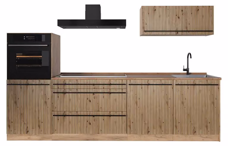 Cucina componibile Vicco R-Line Rovere artigianale/Rovere dorato 280 cm piano di lavoro Rovere dorato, Model 67250