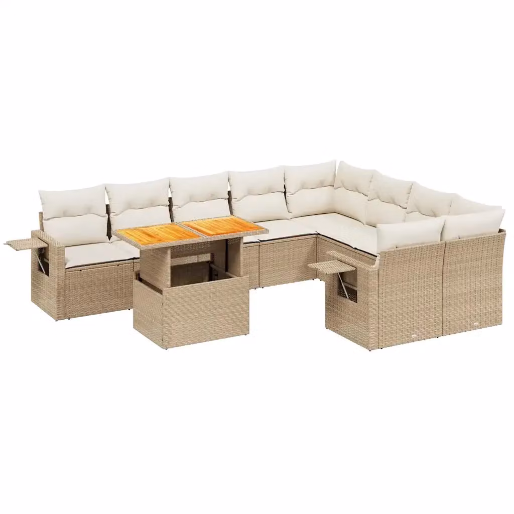Set Divano da Giardino vidaXL 10 pz a L con Cuscini Beige in Polyrattan e Legno di Acacia – 2