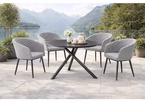 Gruppo di sedute Destiny MODENA BARLETTA 4 poltrone + tavolo Ø110x76cm piano in HPL