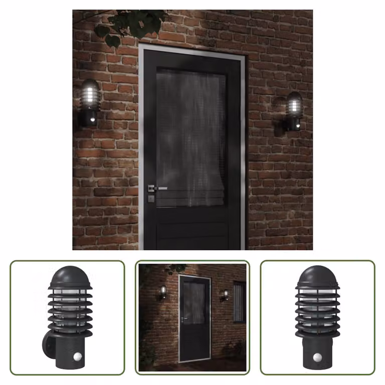 The Living Store Applique da esterno con rilevatore di movimento in acciaio inox nero