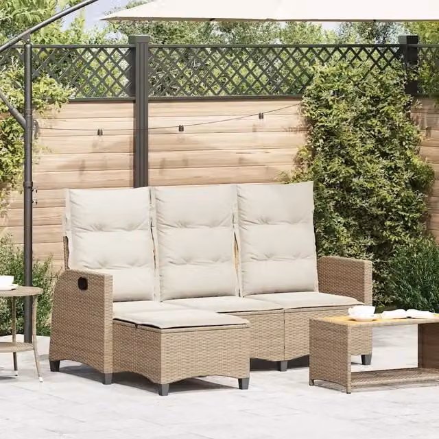 Divano da giardino modulare a L vidaXL in polyrattan beige con cuscini inclusi e poggiatesta regolabile