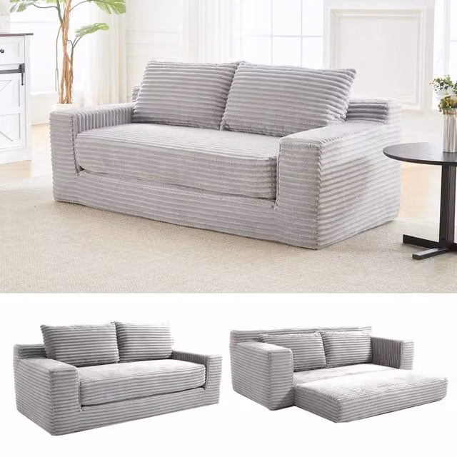 Divano letto compatto in tessuto con memory foam e funzione 2 in 1, per piccoli spazi e soggiorno, grigio chiaro