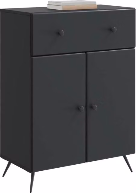 Credenza moderna nera in legno ingegnerizzato per soggiorno e sala da pranzo L 66 cm x P 34,5 cm x H 90 cm