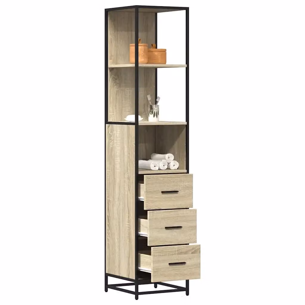 Armadietto da bagno sospeso in stile industrial con finitura rovere e dettagli in metallo, L: 35 cm, P: 37,5 cm, H: 166 cm – 2