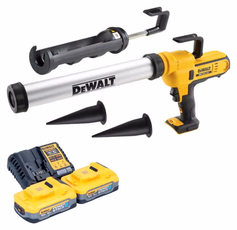 Pistola per calafataggio a batteria DeWalt DCE 581 H2K 18 V 310 ml + 2x batteria Powerstack 5,0 Ah + caricabatterie + custodia