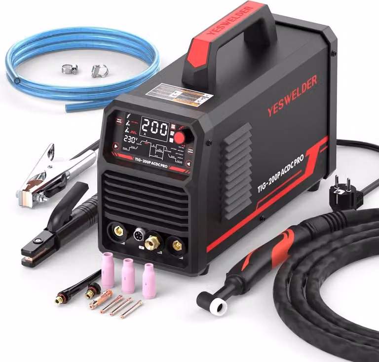 Saldatrice TIG in alluminio AC/DC da 200 Ampere con funzione Pulse, alimentatore digitale TIG/SMAW a 230V