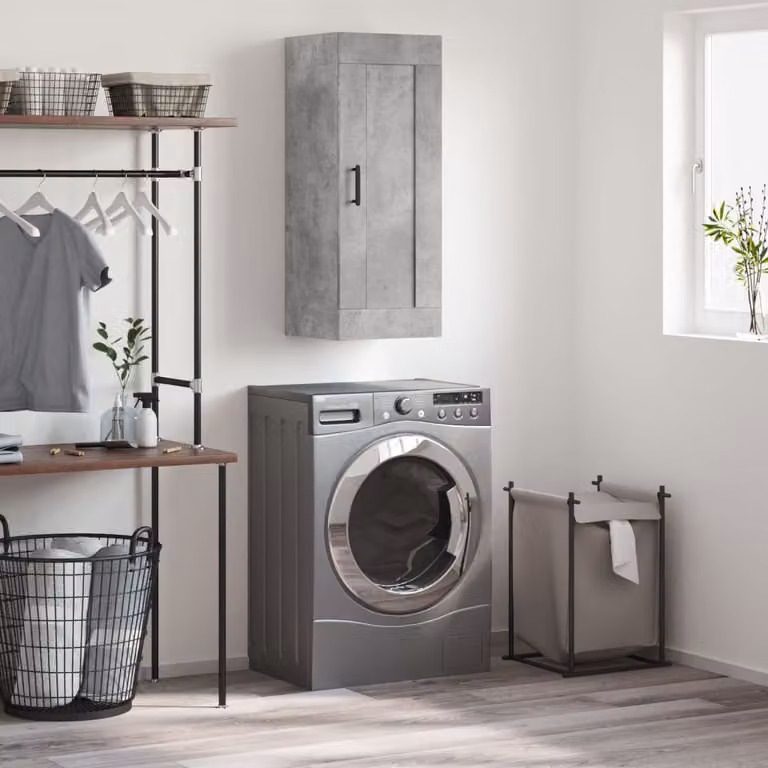 Mobile a parete vidaXL moderno in legno e metallo Grigio Cemento L: 34,5 cm, P: 34 cm, H: 90 cm