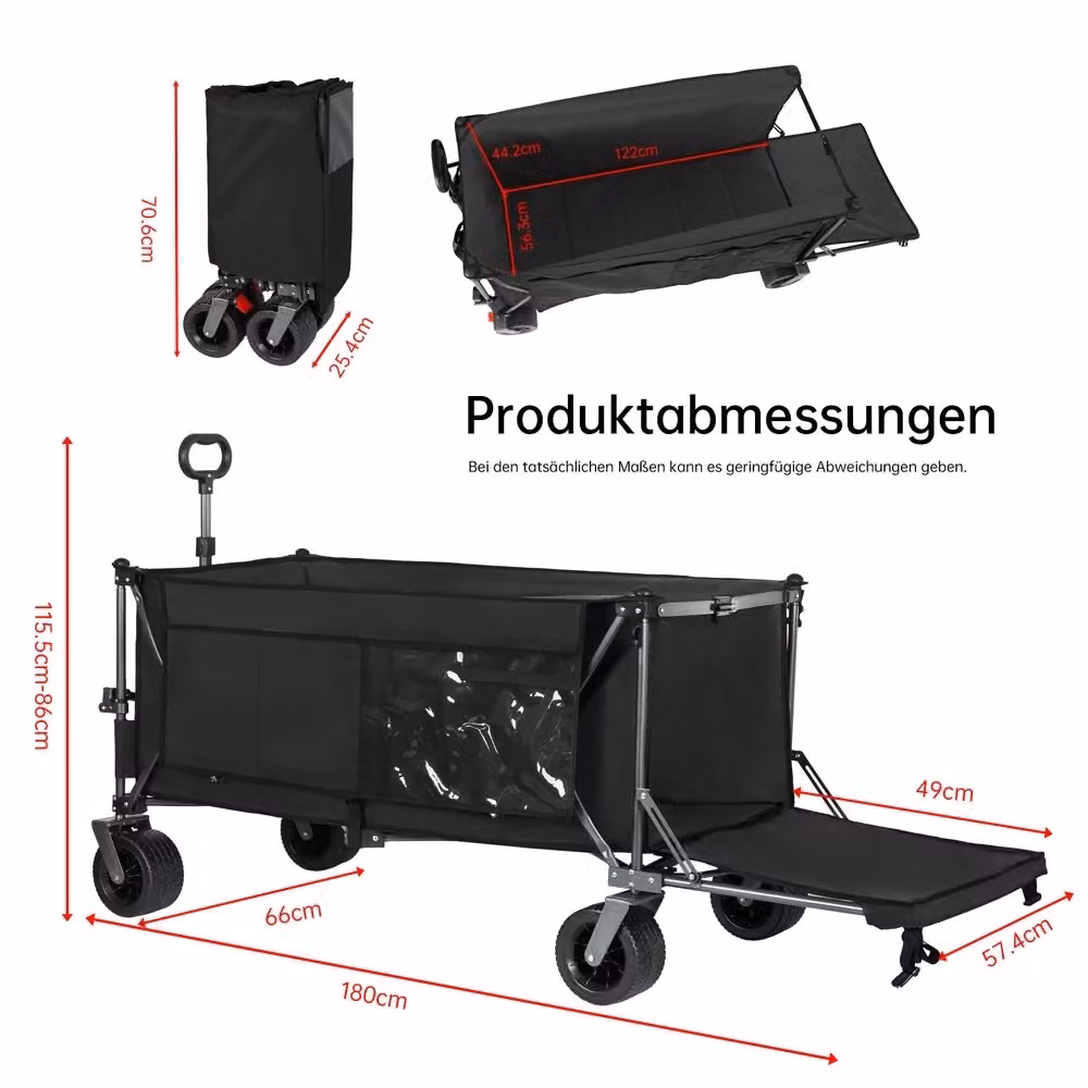 Carrello Pieghevole All-Terrain Minimal Nero per Giardino Esterno con Capacità 420L e Ruote 17x10cm – 2