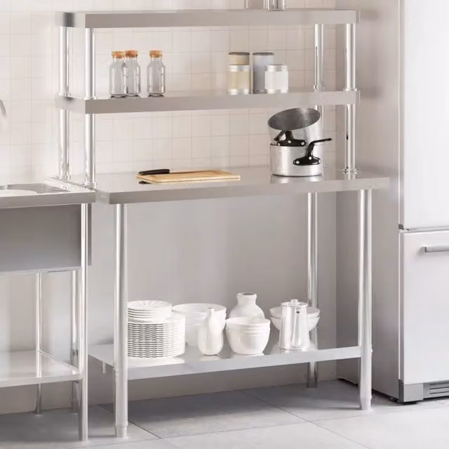 Tavolo Lavoro Cucina con Ripiano-Piano di Lavoro Cucina 110x55x150 cm Acciaio Inox 957208