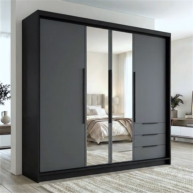 Spazioso armadio a quattro ante VIVO con cassetti e maniglie in metallo – design moderno