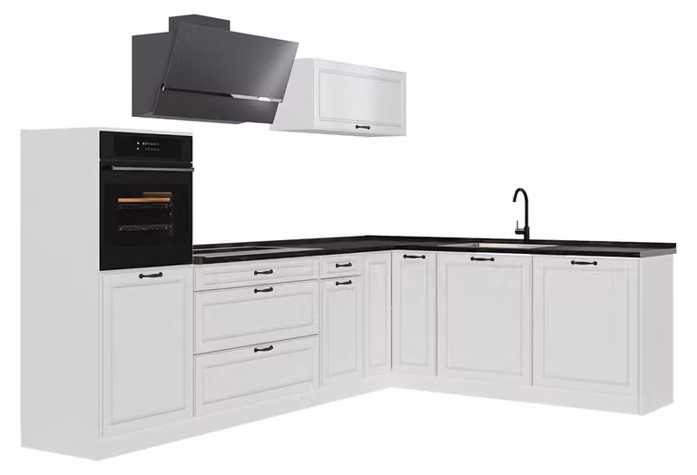 Cucina angolare completa Vicco R-Line Bianco country/Bianco 287 x cm piano di lavoro Antracite, Model 68214