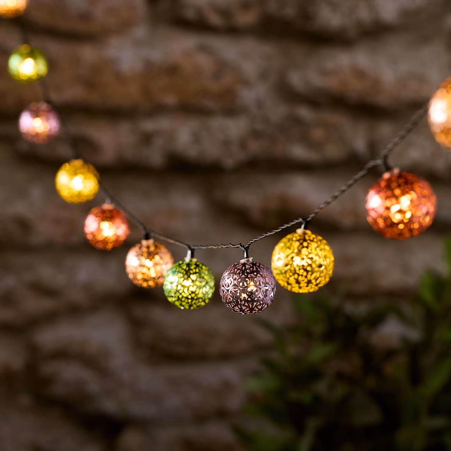 Catena luminosa a LED, 20 luci, alimentazione solare, luce bianco caldo, con alimentazione USB, lunghezza 6 metri, multicolore