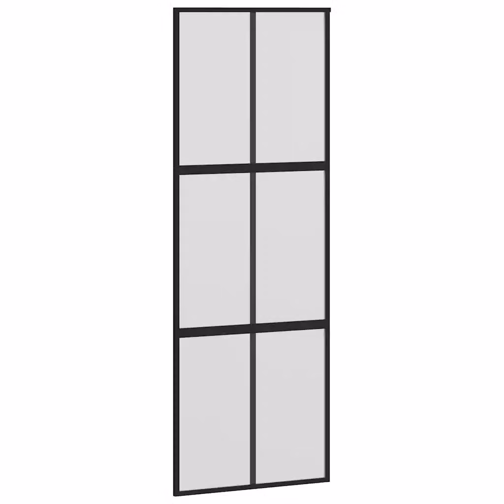 Porta Scorrevole vidaXL in Vetro Temperato e Alluminio, Colore Nero, L 90 cm x H 205 cm – 2