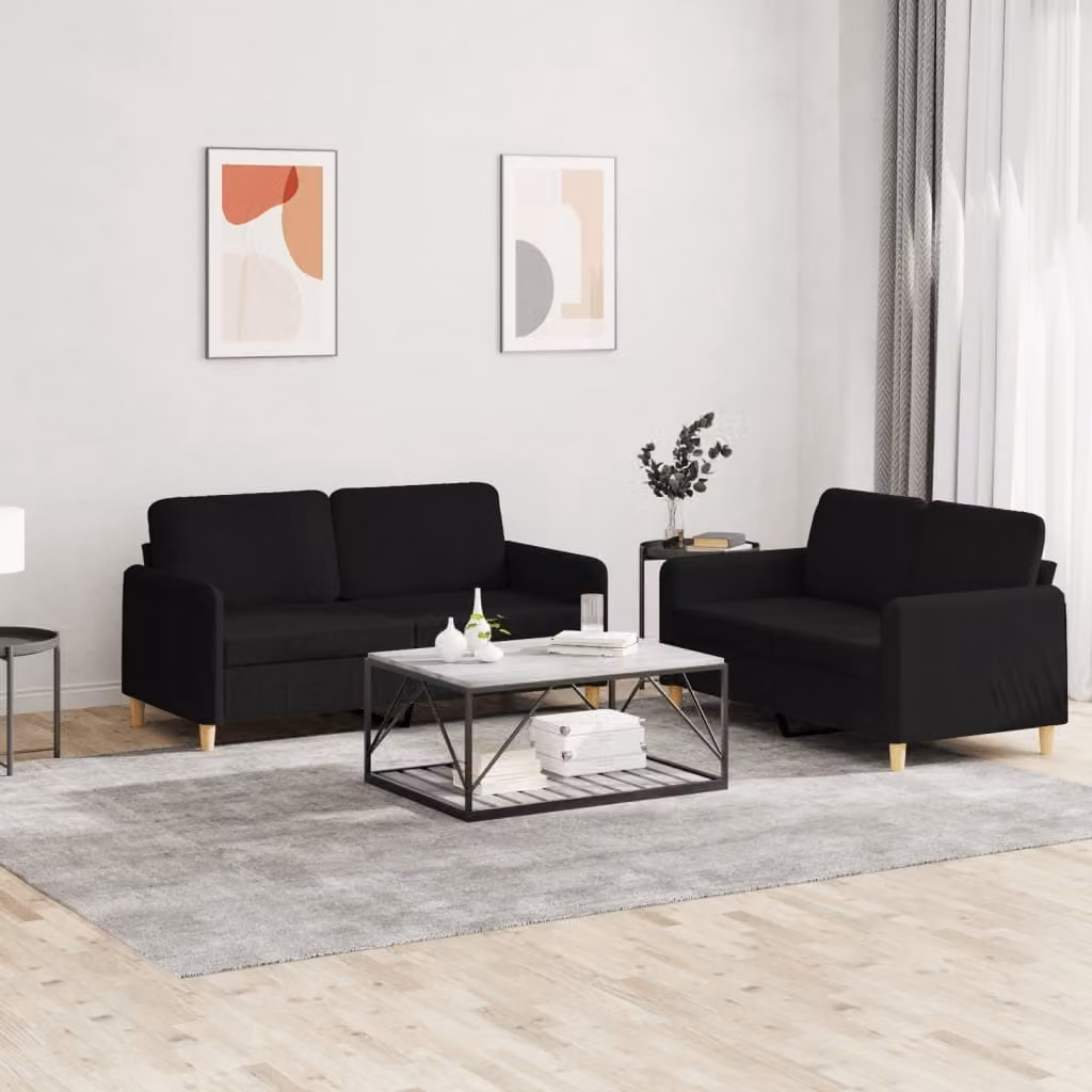 Maison Exclusive - Set divano a 2 posti con cuscini, tessuto nero
