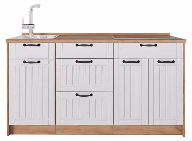Cucine componibili piccole Vicco Fame-Line Bianco rustico/Rovere dorato 150 cm, PL Rovere, Model 65436