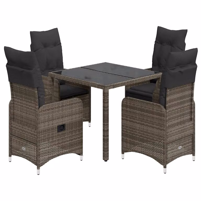vidaXL Set Bistrò da Giardino 5 pz in Polyrattan e Metallo con Piano in Vetro Grigio