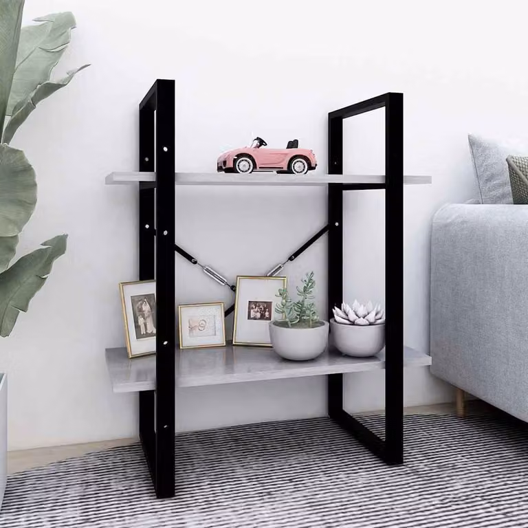 Libreria vidaXL in stile industriale con 2 ripiani, colore grigio, L: 60 cm, P: 30 cm, H: 70 cm