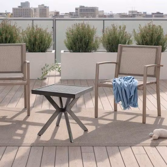 Tavolo da giardino in alluminio, grigio scuro, resistente alle intemperie, di facile manutenzione