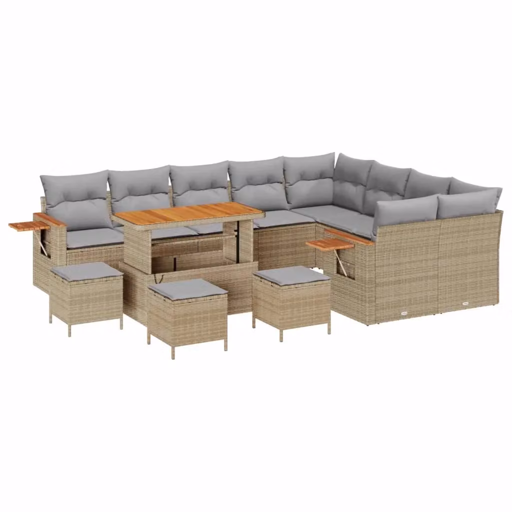 Set Divano da Giardino a Forma di U vidaXL in Polyrattan Beige con Cuscini e Tavolino da Esterno – 2
